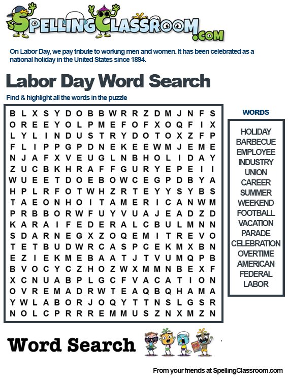 Holiday Labor Day Spelling Classroom